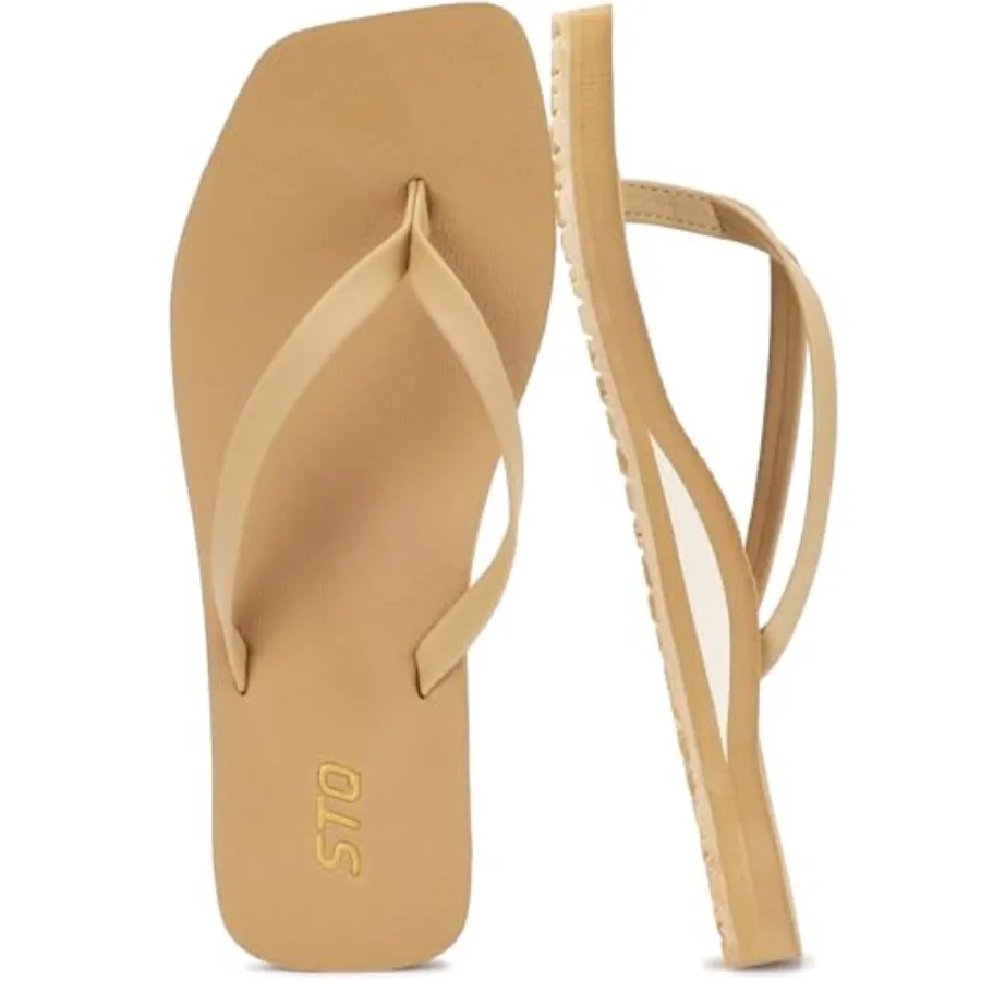 

STQ Women's Square Toe Flip Flops Orthopedic Beach Sandals Summer Arch Support Comfortable Casual Outdoor