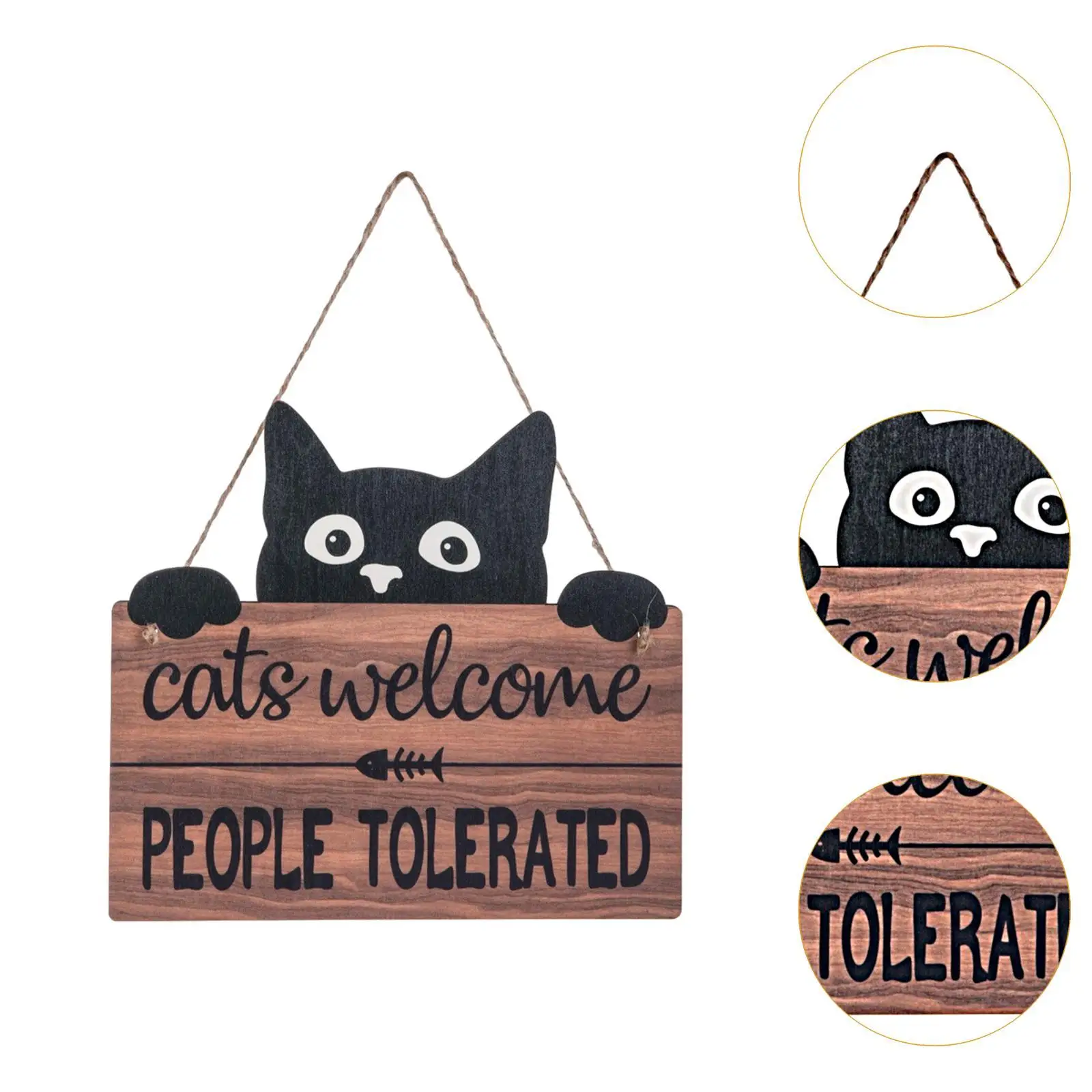 Cat People Tolerated Hanging Sign Kitten Wooden Plaque for Décor Home Catio