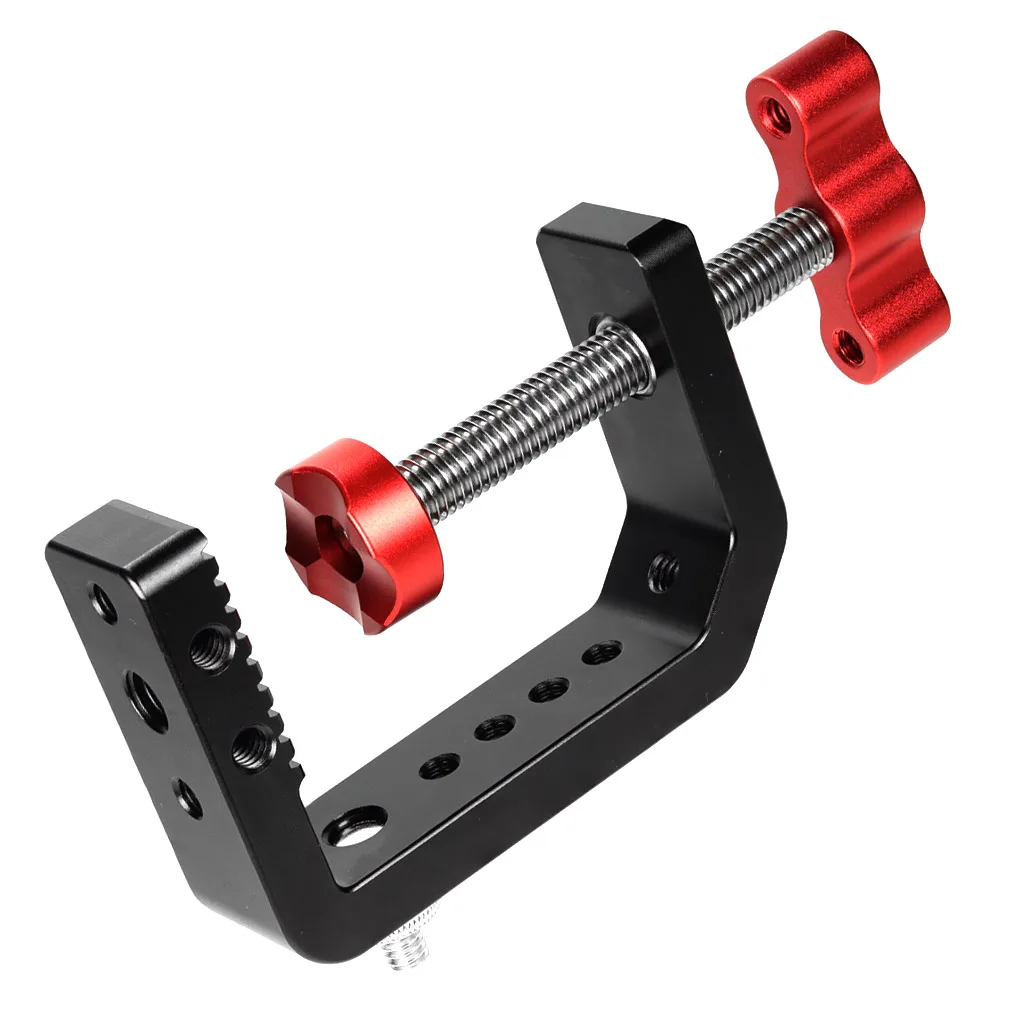 Aluminium C-Klemme mit Cold Shoe und Arri-Positionierloch 1/4" 3/8" Gewinde für DSLR-Kamera, Monitor, LED-Videoleuchte, Schreibtisch-Rig – Detail 6