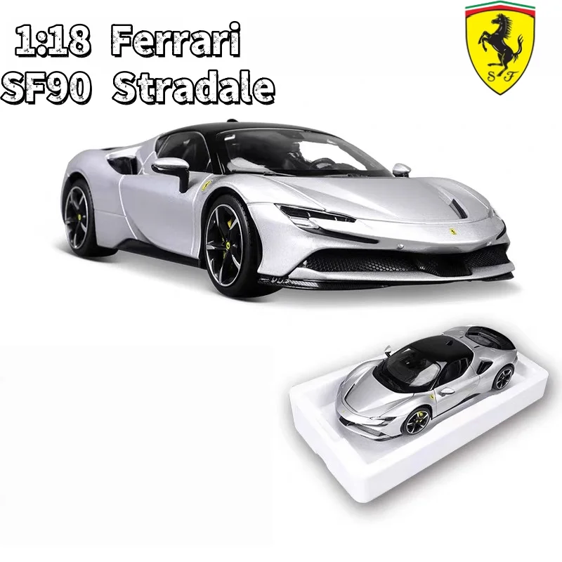 

Новинка Bburago 1:18 Ferrari SF90 Stradale Assetto, миниатюрная литая под давлением модель серебристого сплава, версия в твердом переплете, модели игрушечных автомобилей, подарки