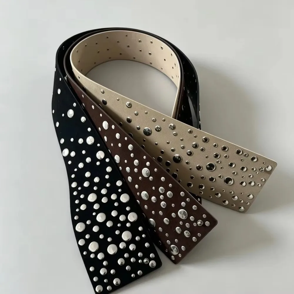 PU Leather Rivets Extra Wide Belt Y2K Punk Irregular Decorative Belt Gothic Exaggerated Studded Wide Waistband Girl's Gift