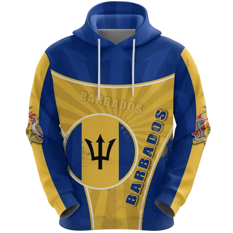 Barbados National Flag 3D Printed Hoodies Barbados Coat Of Arms Emblem Graphic Hooded Sweatshirts Mens Clothing Pullovers Hoodie