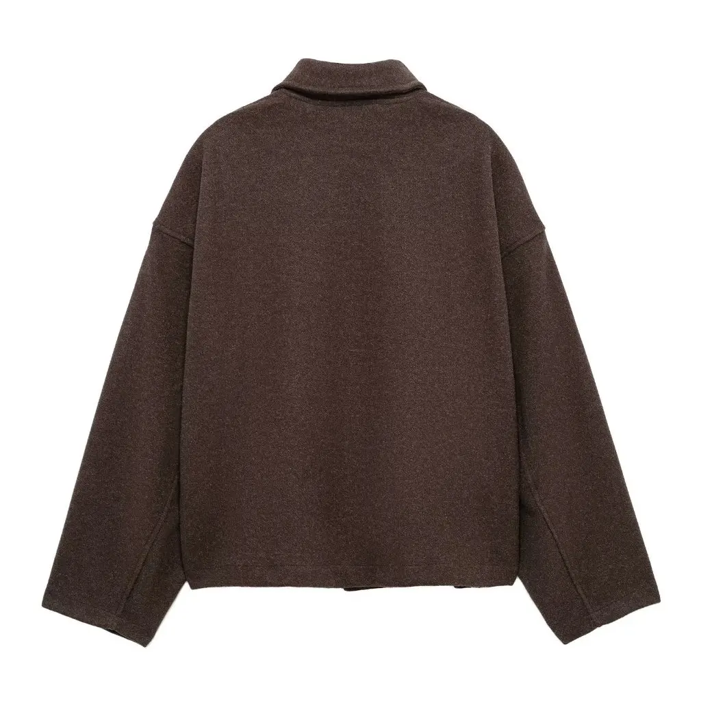 

European And American Fashion Lapel Long Sleeve Zipper Cardigan Woolen Coat for Women Spring New Style A35810