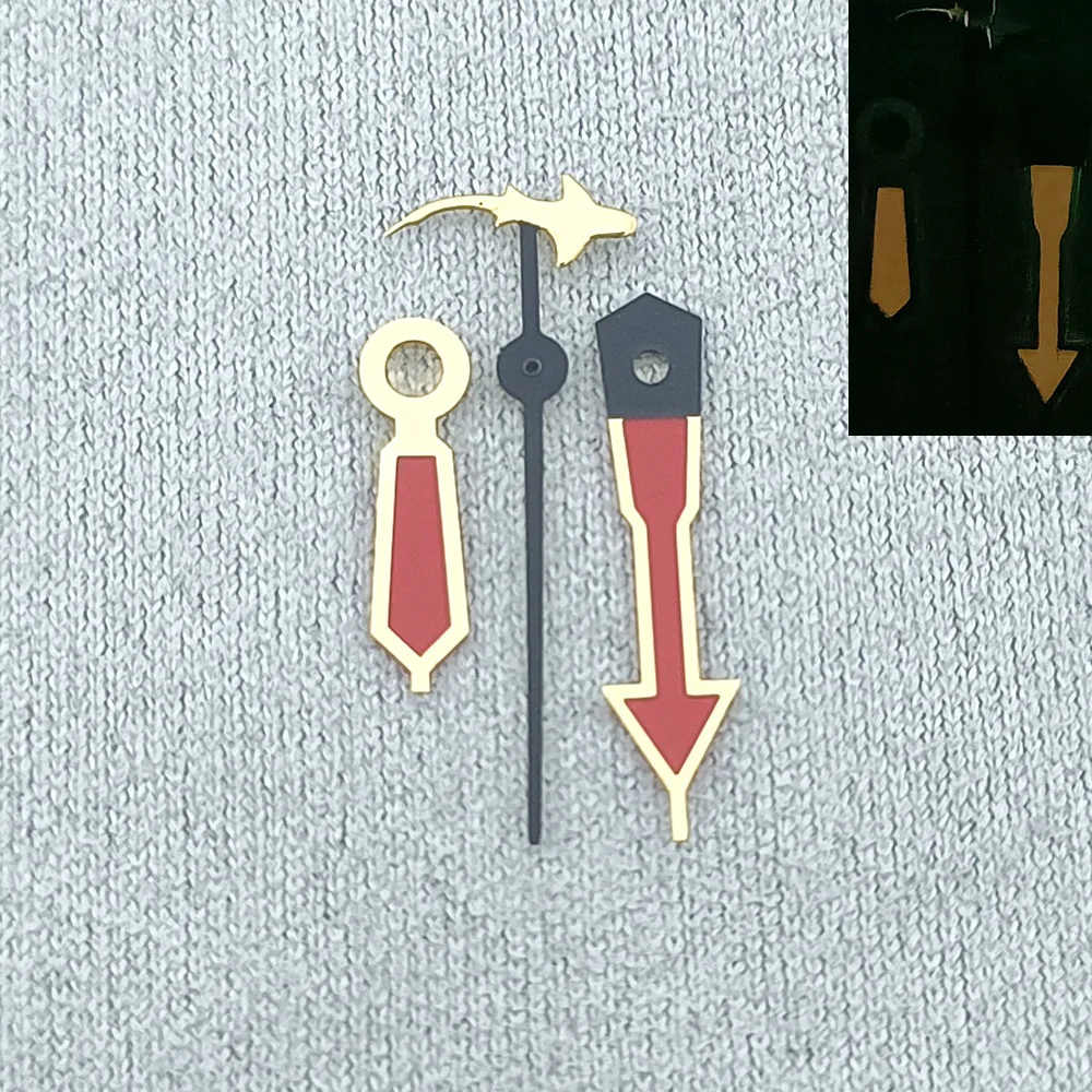 عقارب الساعة المصقولة nh35 nh36، مؤشر ساعة مضيئة باللون البني والأخضر، عقارب برتقالية سوداء #5