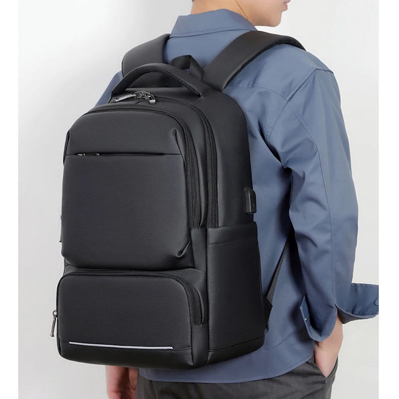 Large Capacity Men's Laptop Backpack Waterproof Fabric Three Layer Compartments USB Charging Port Business Teenager School Bag
