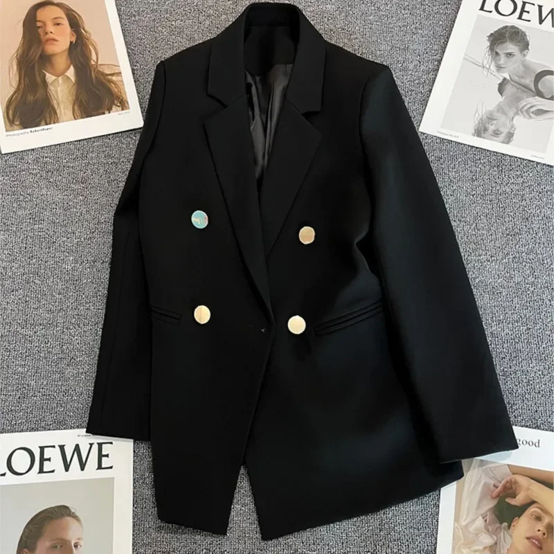 Blazer décontracté à manches longues pour femme, veste de bureau, manteau élégant, monochrome, mode printemps et automne, 2024