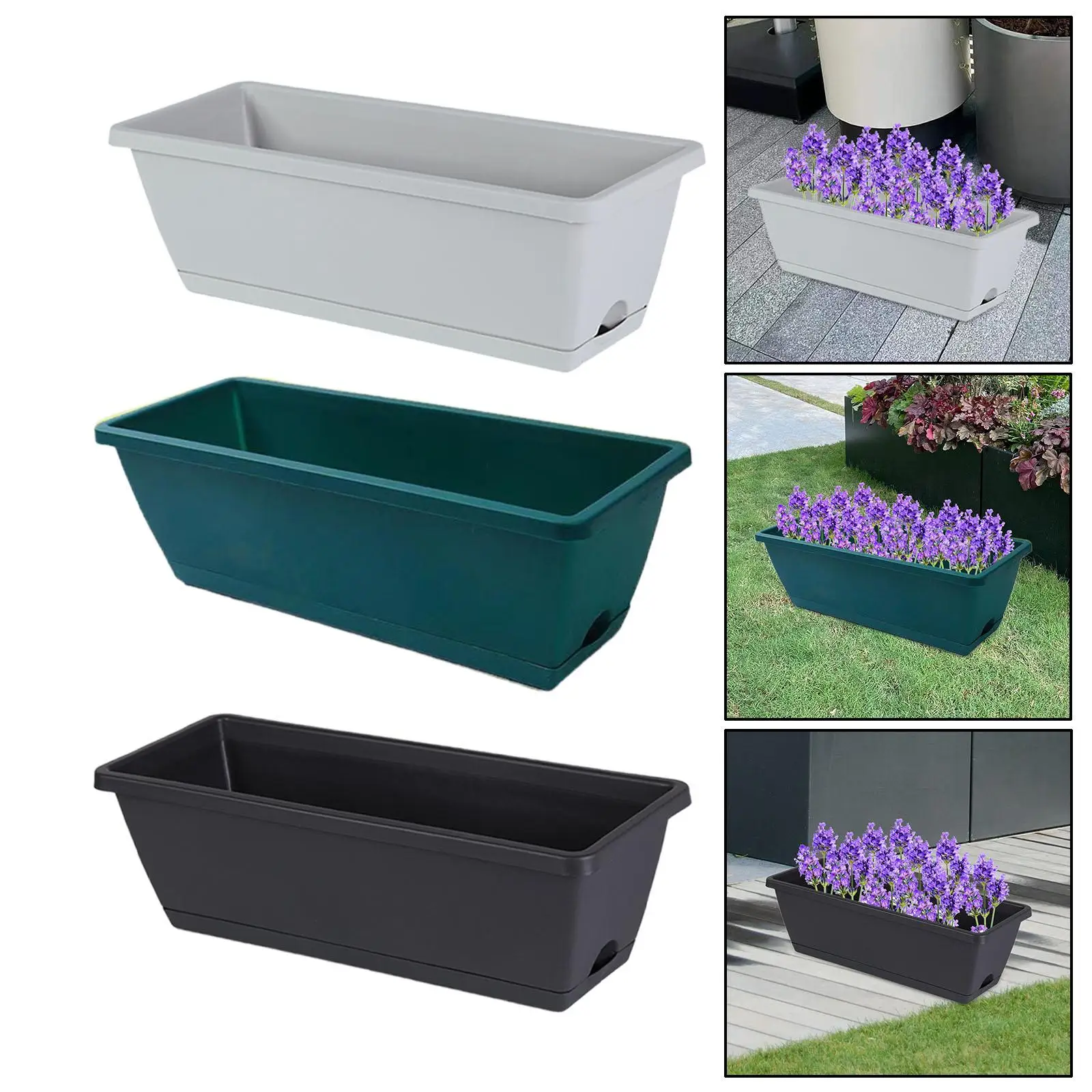 Window Box Planter Rectangular Plastic Plant Container with Drainage Holes for Home Balcony Courtyard Use
