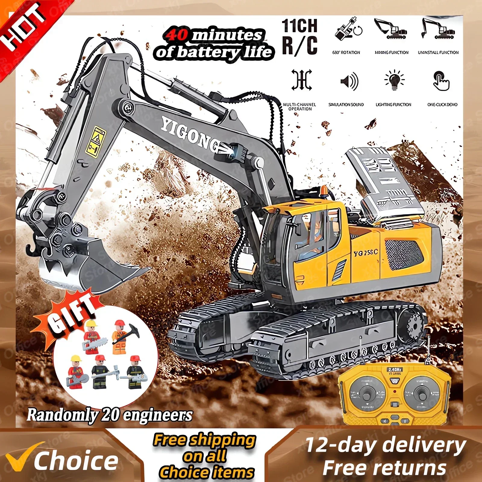 New Children 2.4G Remote Control Excavator RC Model Car Toys Dump Truck Bulldozer Engineering Vehicle Christmas Birthday Gifts