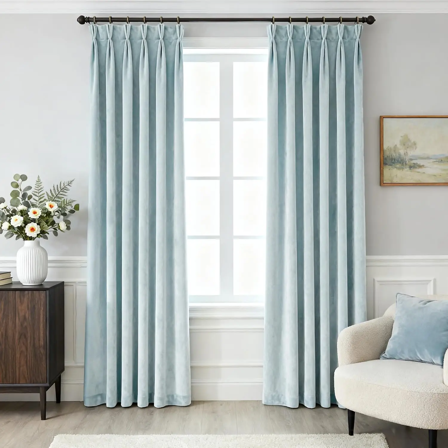 

Light Blue Velvet Curtains 96 inch Length 2 Panels Set Room Darkening Pleated Drapes for Living Room Bedroom