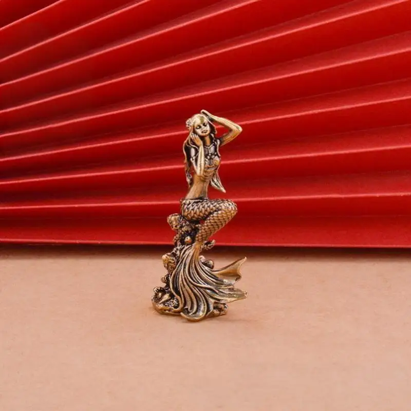 New Mini Brass Mermaid Figurine Fairy Tale Character Mermaid Princess Statue Creative Home Decoration For Girls' Rooms Surprise
