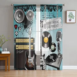 Rock Music Speaker Guitar Tulle Sheer Curtains for Living Room Decoration Window Curtain for Bedroom Voile Organza Drapes