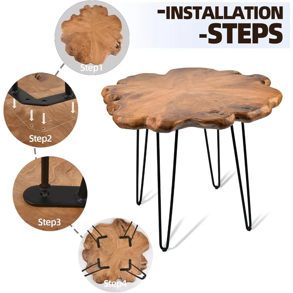 27.5 Inch Live Edge Side Table, Wood Freeform Small End Table With Waterproof Surface,Rustic Accent Table Unique For Living Room