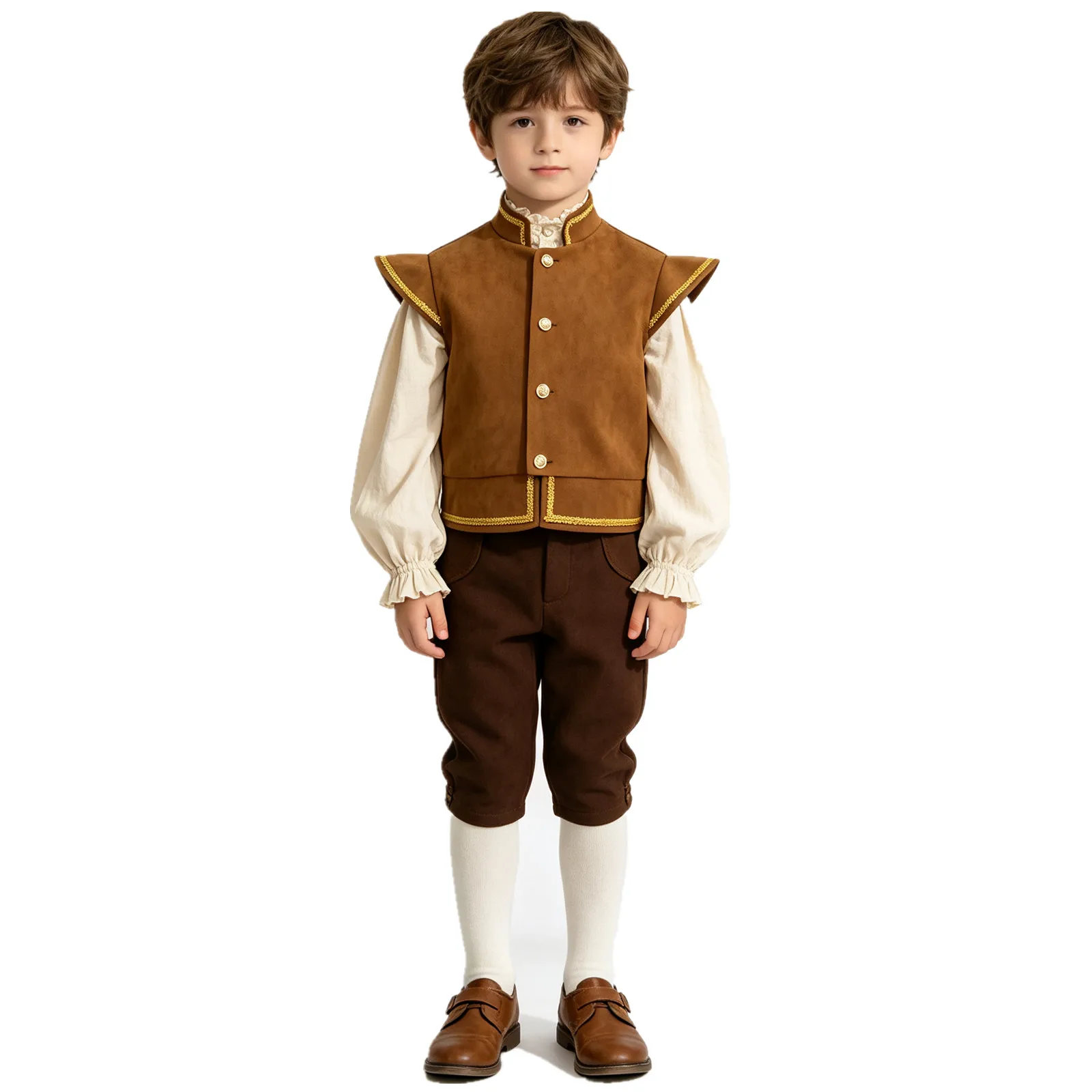 Kids Boys Medieval Renaissance Vest Halloween Carnival Viking Pirate Costume Stand Collar Cap Sleeve Faux Suede Retro Waistcoat