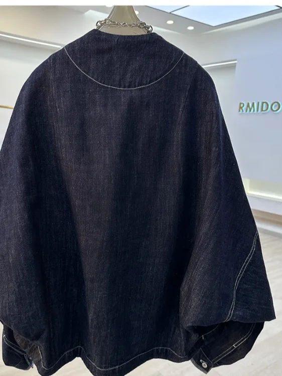 

Loose Casual Batwing Sve V-Ne Denim Jaet ort Outerwear Women's Premium Brand Tagl Autumn New Arrival