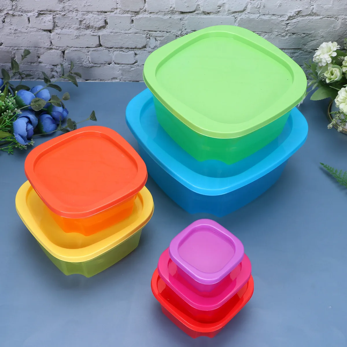 

Набор из 7 пластиковых контейнеров-органайзеров для хранения продуктов, разноцветные, для кухни, отеля, столовой, для сохранения свежести