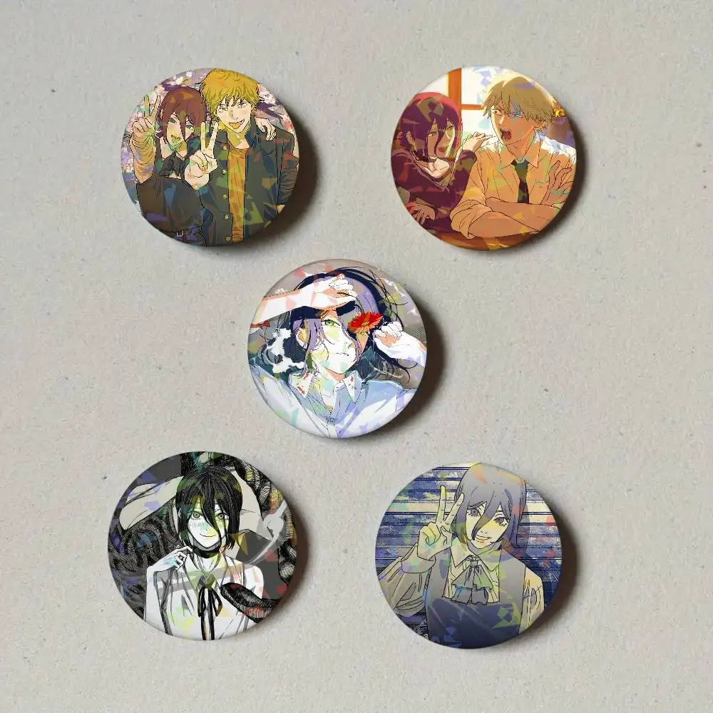 Anime Chainsaw Man Reze Round Exquisite Laser Badge Brooches Creative Pins For Clothes Hat Backpack Gift Accessories