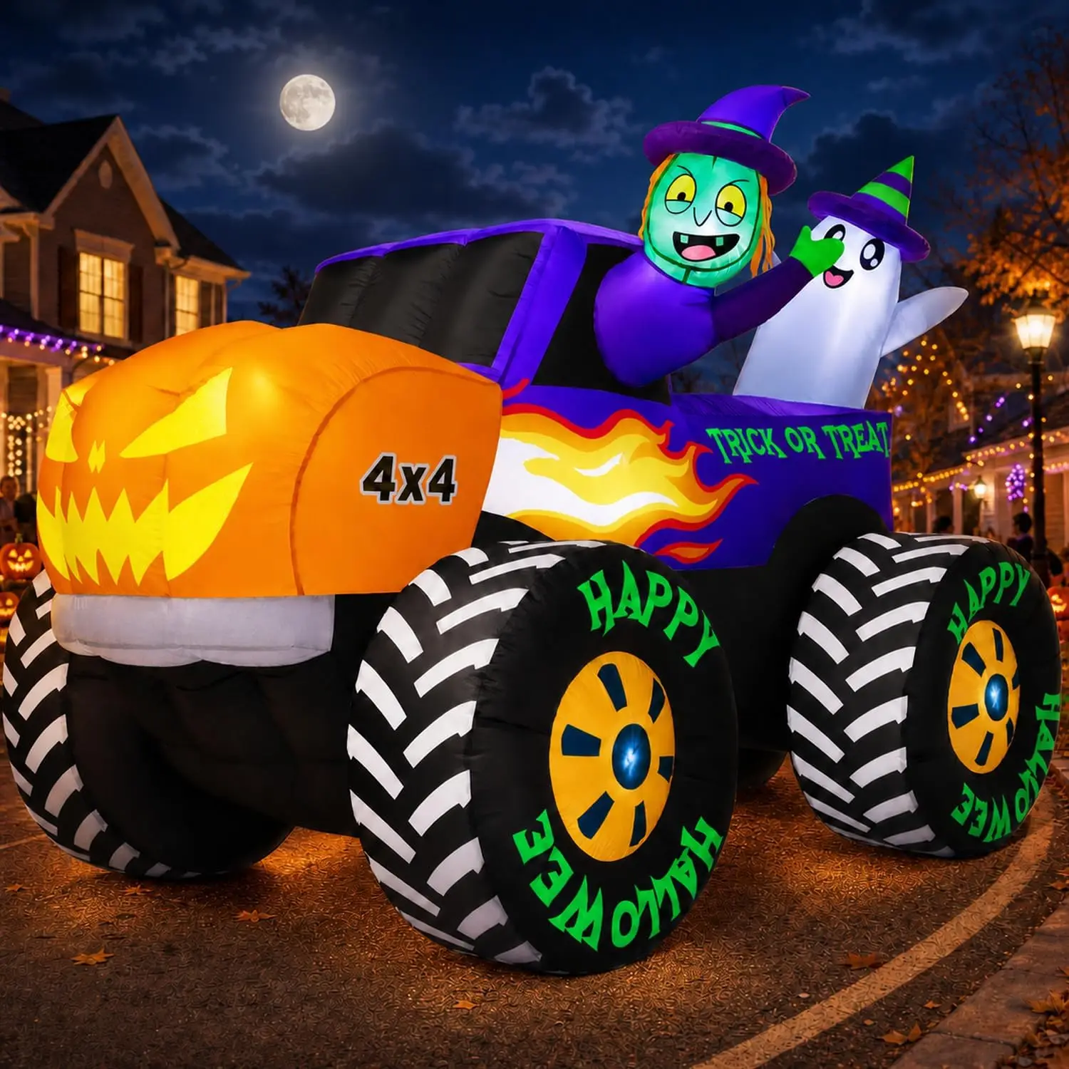 8 Foot Giant Halloween Inflatables Decoration Outdoor Monster Truck Blow Up Built In Leds Huge Pumpkin Easy Setup Strong Blower