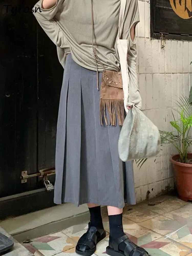 

Skirts Women Loose Folds Preppy Minimalist Pure Daily Casual All-match Korean Style Students Summer Tender Stylish Midi Faldas