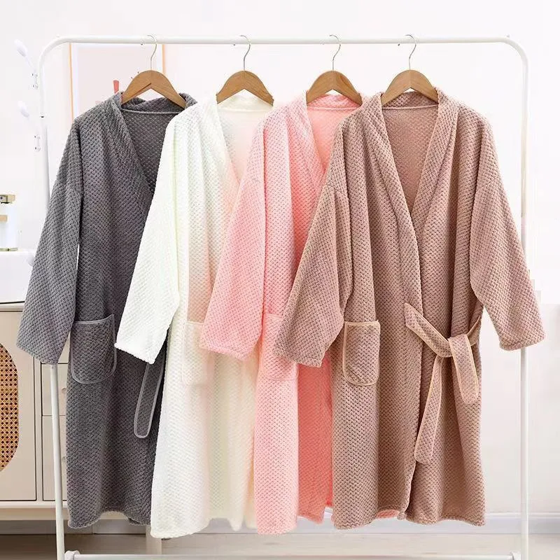 Wearing Adult Bathrobe Absorbent Hotel Nightgown Long Sleeve Soft Couple Dressing Gown Sleepwear