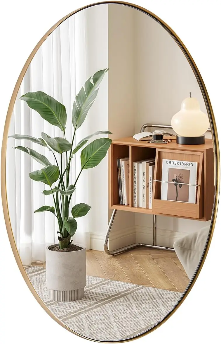 

Gold Oval Mirrors for Bathroom, 22x30 Inch Brushed Gold Stainless Steel Metal Framed Oval Wall Mirror, Modern Vanity Mirror Wall Mount Horizontal or Vertical