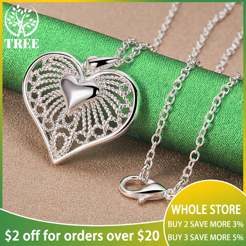 

ALITREE 925 Sterling Silver Heart Pattern Pendant Necklace For Women necklaces Fashion Party Birthday Wedding Charm Jewelry Gift