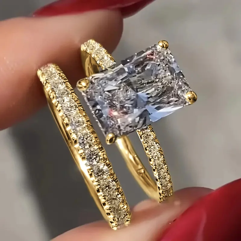 New European and American Exaggerated Square Geometric Ring Two-piece Set, Fashionable and Elegant Engagement Accessory