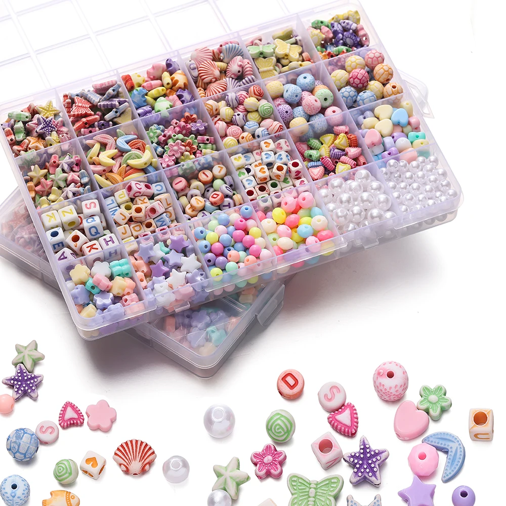 

780pcs/Box Ocean Acrylic Beads Starfish Spacer Pearl Beads for Friendship Bracelet Necklace DIY Handmade Jewelry Making Kit