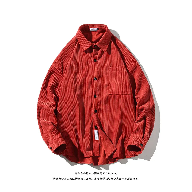 Korean Men's Long Sleeve Overszied Shirt 2024 Corduroy Casual Blouses Top Streetwear Man Shirts Printed Clothing