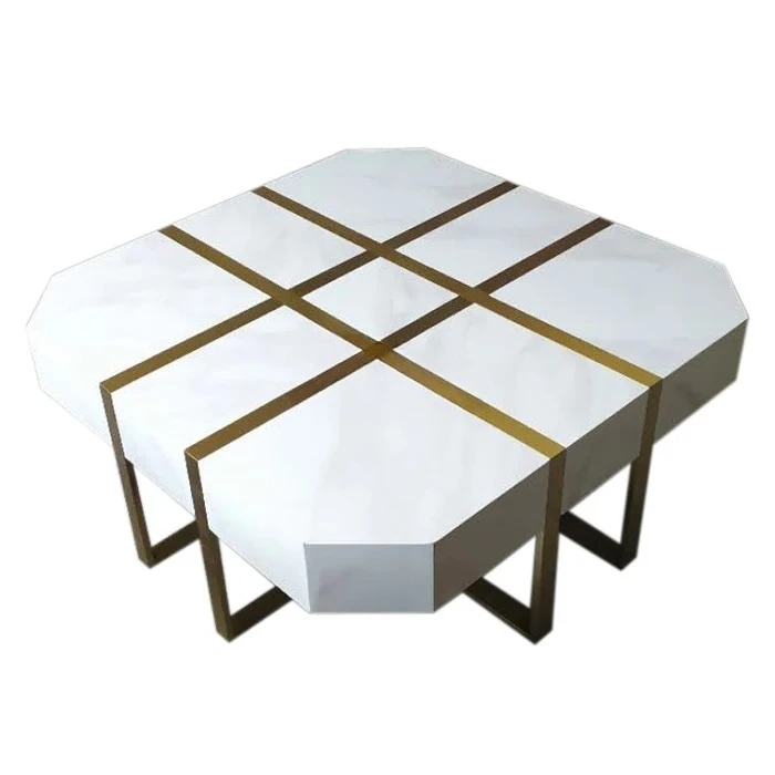 

Large apartment American marble coffee table light luxury post-modern golden stainless steel