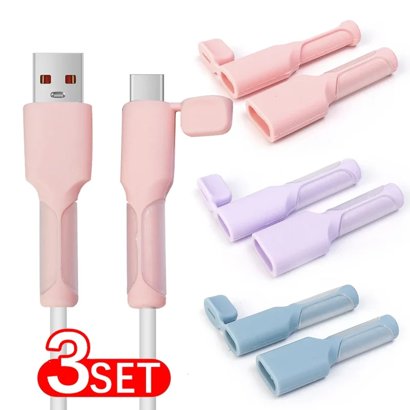 1-3Set Soft Silicone Charger Cable Winder Fast Charging Cable Protector Sleeve For USB Type C Mobile Phone Data Cord Case Clip