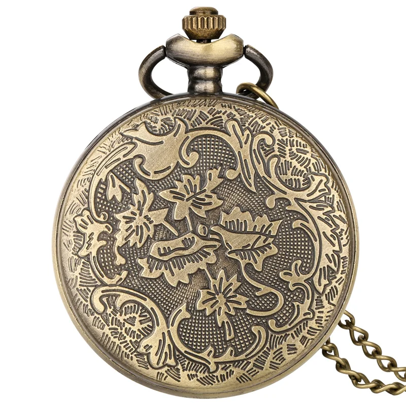 Classic Hollow Flower Cover Men Women Quartz Movement Pocket Watch Necklace Chain Arabic Number Timepiece Gifts