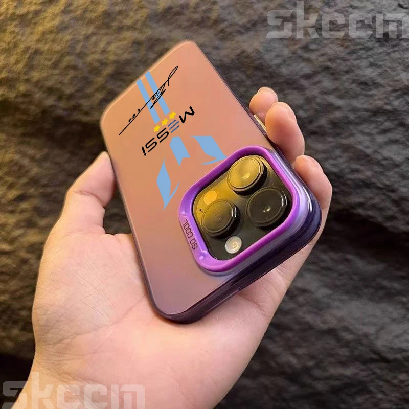 ميسي كرة القدم سوبر ستار تصميم بالكهرباء الفضة قضية الهاتف آيفون 15 16 14 13 12 11 برو ماكس XS X XR 7 8 زائد غطاء