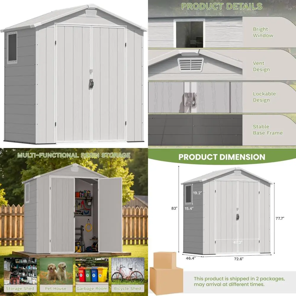 

Пластиковый навес для хранения на открытом воздухе Greesum 6x4 фута с наполом, полимерные навесы с запираемой двойной дверью, окном и вентиляционными отверстиями, всепогодный инструмент S