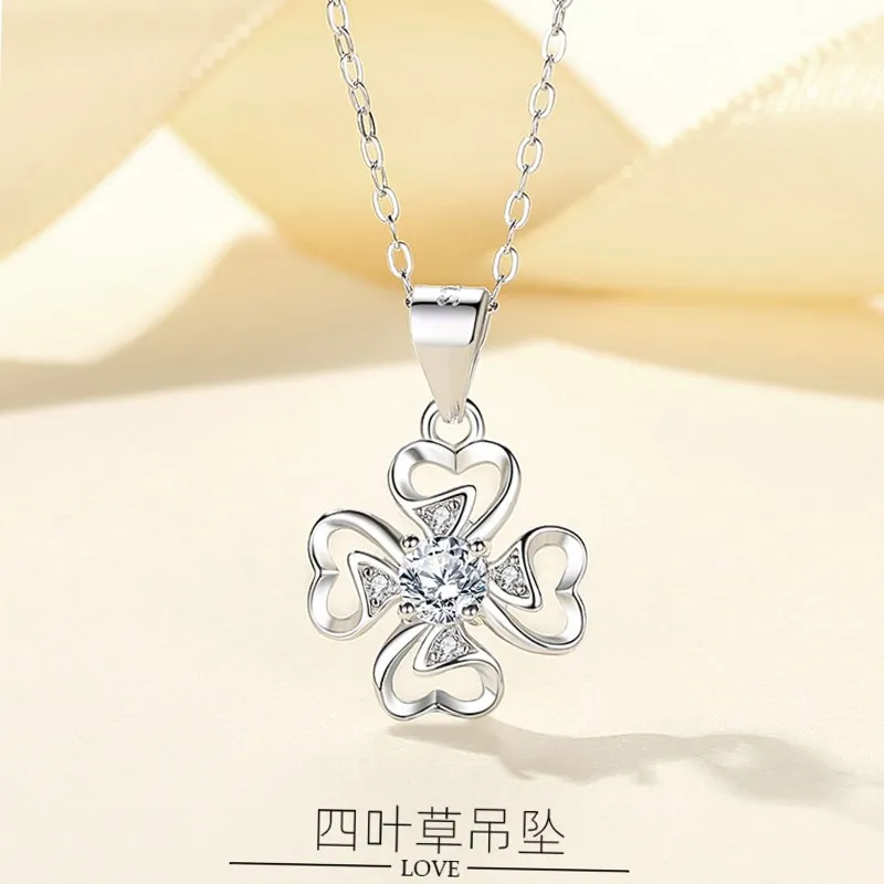 Bracelet Hand String S925 Sterling Silver Necklace Women's Collarbone Trendy Internet Trendy Four-Leaf Clover Pendant Jewelry
