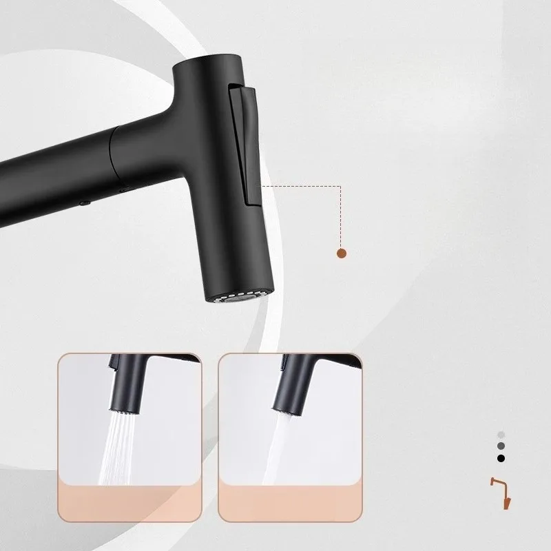 Gunmetal Kitchen Cold and Hot Water Faucet Pull-out Can Rotate Wash Basin Wash Basin Balcony Button Faucet