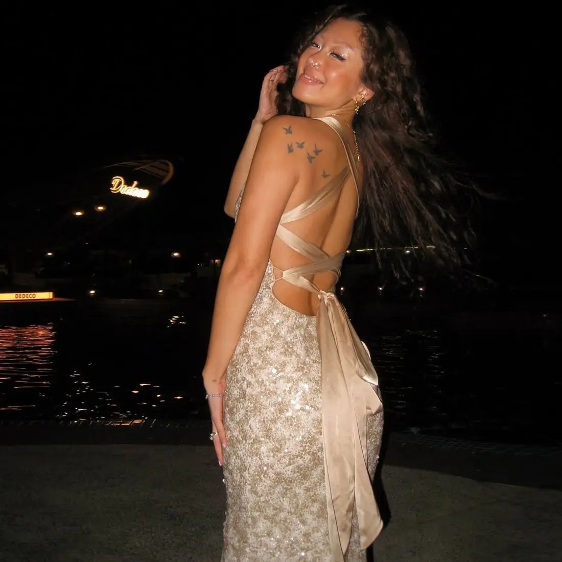 

Heavy Industry Sequin Design Strap Halter Sexy Suspender Dress Women
