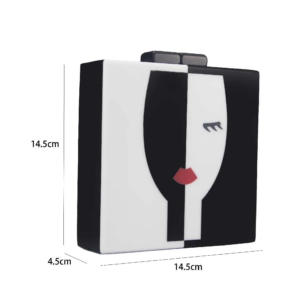 Women's New Black White Splicing Acrylic Dinner Bag Fashion Ladies Retro Shoulder Bag Mysterious Portrait Wedding Banquet Bag image 3