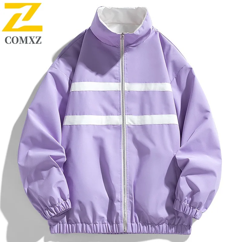 

COMXZ 2025, Лидер продаж, двустороннее пальто, осенняя куртка с воротником-стойкой, мужская американская свободная повседневная модная спортивная куртка, бейсбольное унисекс