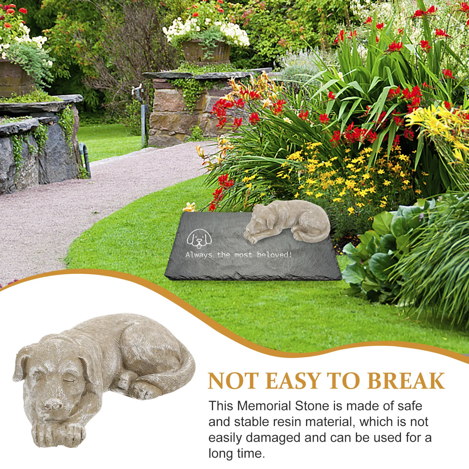 

Resin Dog Memorial Stone Durable Dog Tribute Statue Outdoor Garden Pet Grave Marker Memorial Plaque Cemetary Markers for Graves