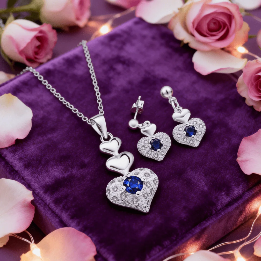

Изысканные серьги и колье из стерлингового серебра 925 пробы с красивым синим кристаллом в форме сердца, комплекты украшений для женщин, модные украшения для вечеринок и свадеб