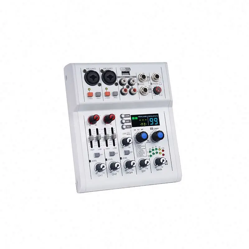 OEM Mini 4 Channel Audio Console Mixer Sound Card Interface with BT for Live Recording KTV Home DJ