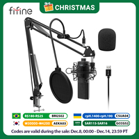 FIFINE USB Microphone with Boom Arm, Shock Mount & Pop Filter, Plug & Play Studio Mic for Podcast/Voice Over/ Recording - K780