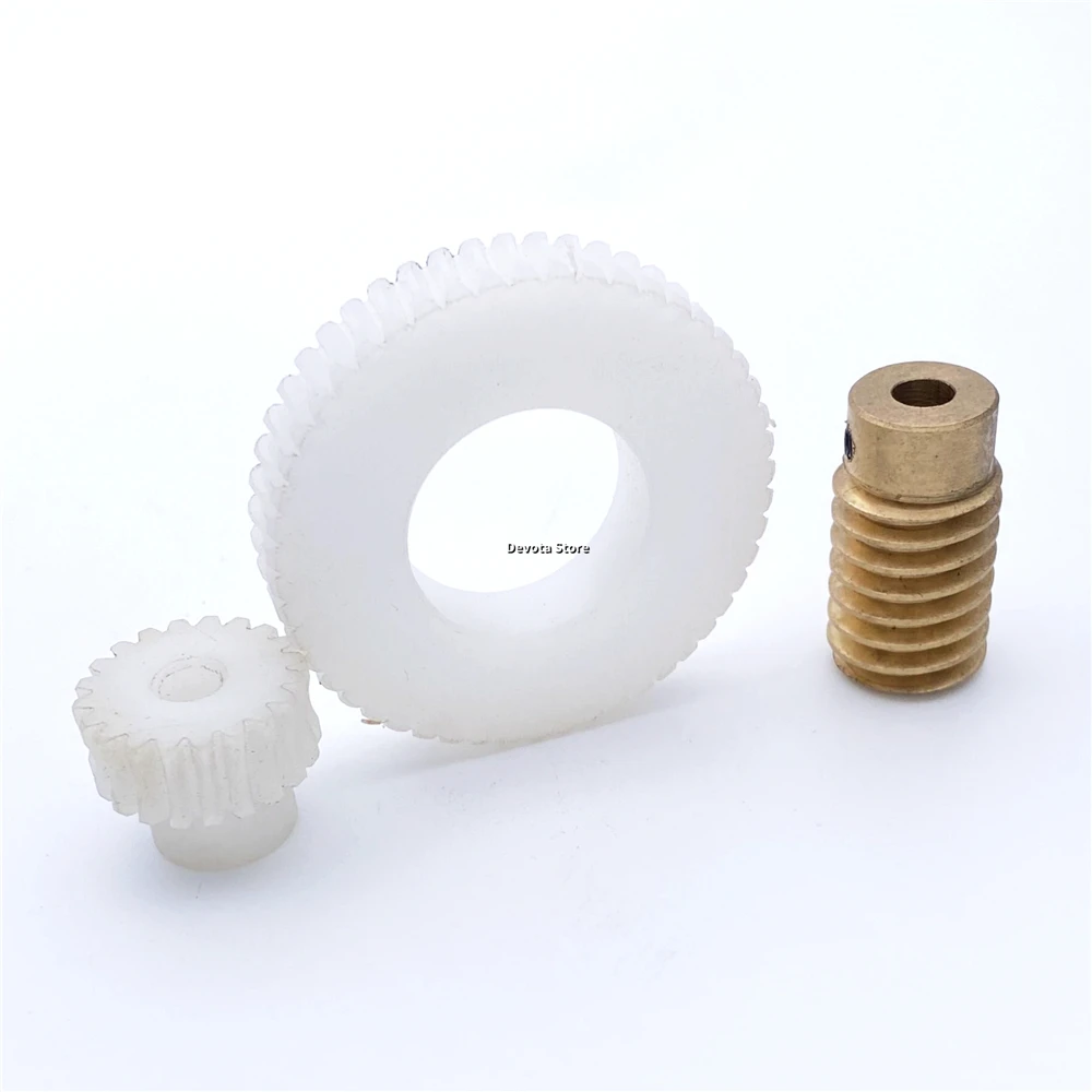 0.8M Step Spur Gear 20/30/40 Teeth 53mm Steel Shaft Copper Worm 4/5/6mm Plastic Nylon Worm Set