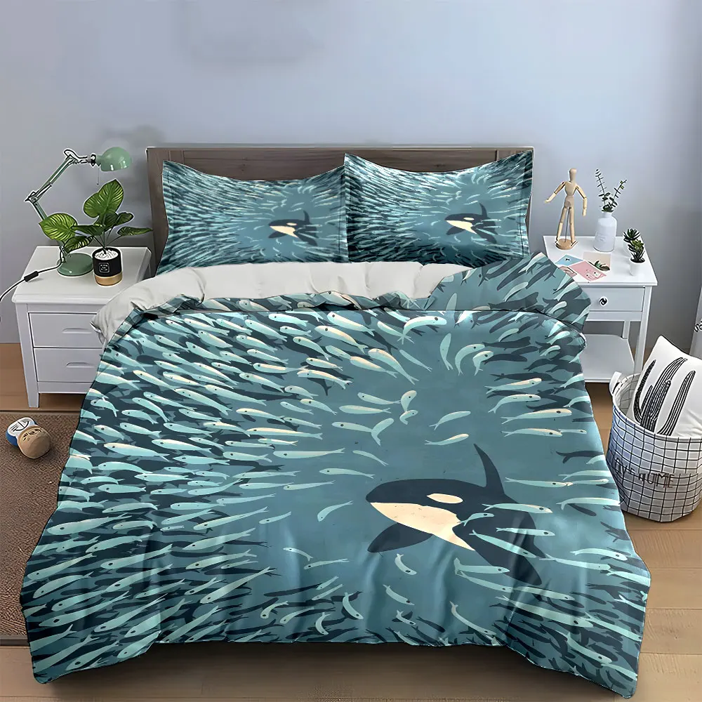 Ocean Animal Art Print Set Bedding Set with 1 Duvet Cover 2 Pillowcases Single Double King Queen, Gift