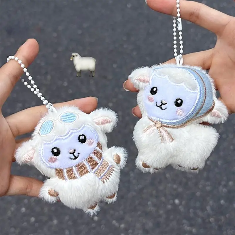 Fluffy Plush Sheep Keychains Adorable Embroidery Detail Mini Stuffed Key Holder for Car Backpack Kids Birthday Party Favor