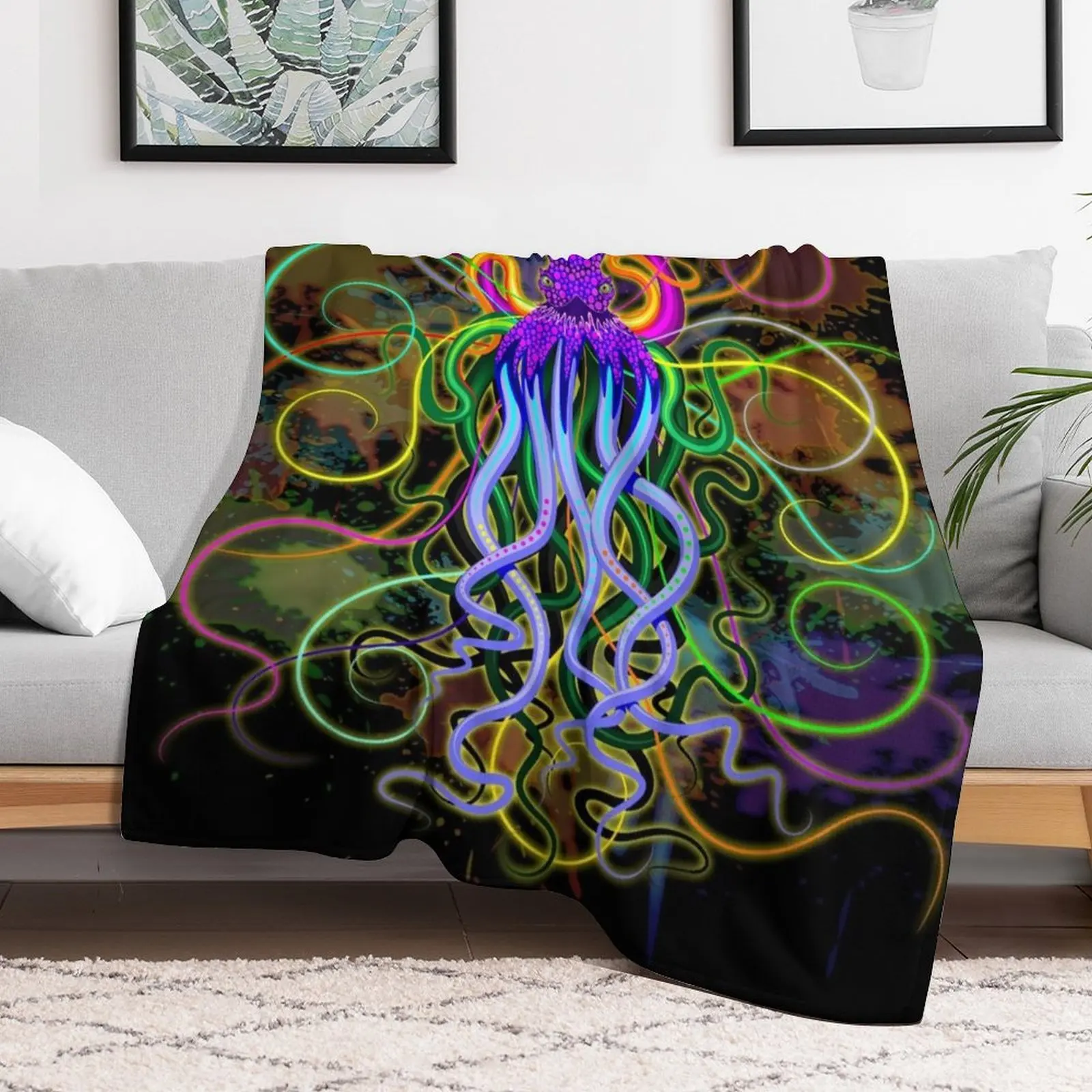 Octopus Psychedelic Luminescence Throw Blanket Soft funny gift Blankets