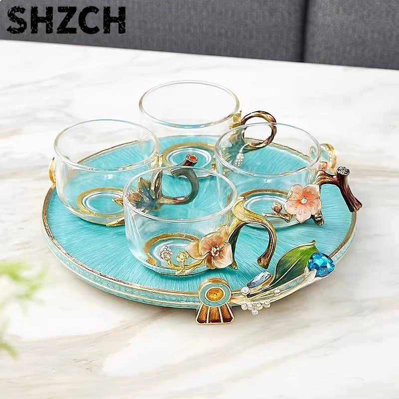 Luxury Enamel Cloisonné Craft Tray, Elegant Home Decor Accent for Living Room Dining Table Display