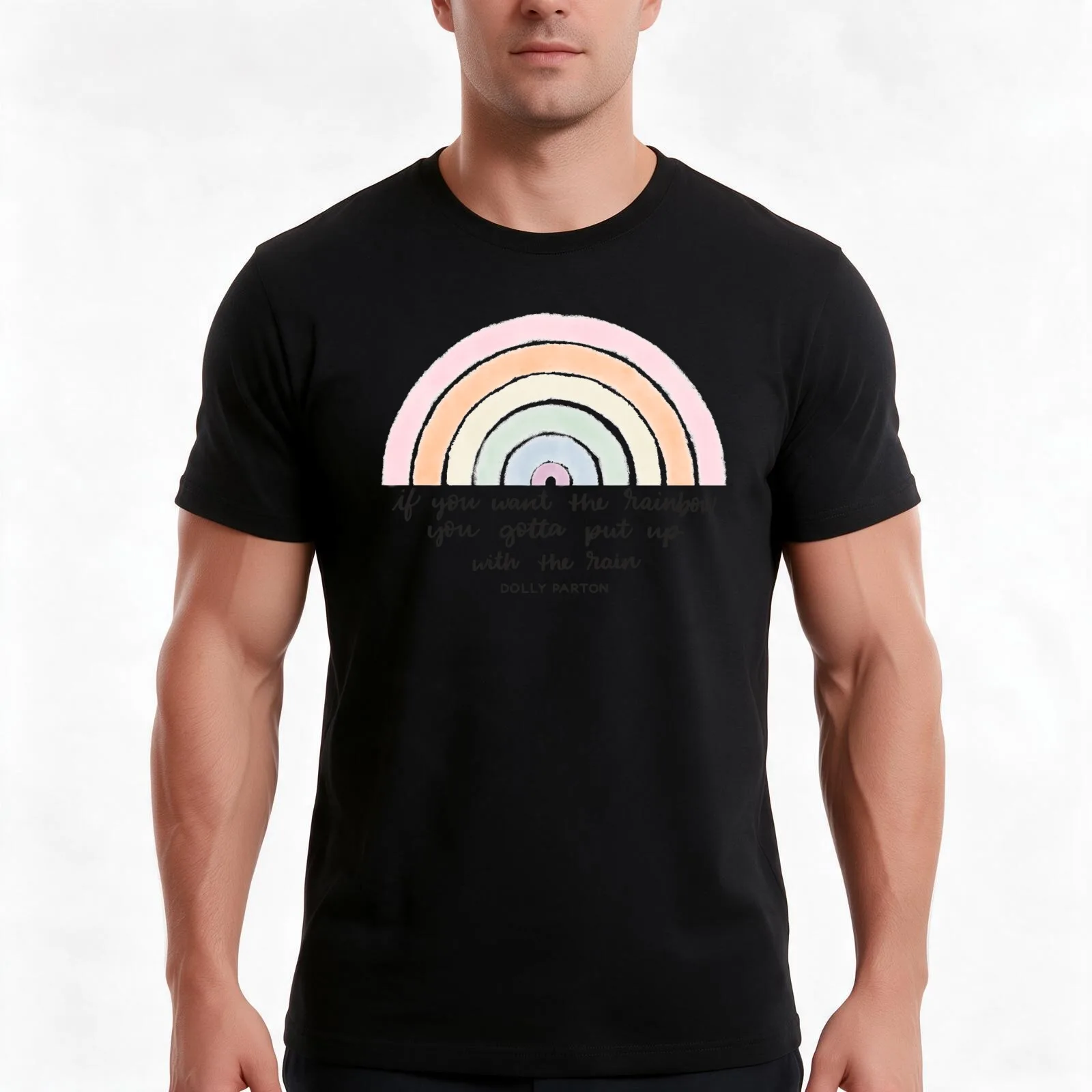 Rain and Rainbows - Dolly Parton Quote T-Shirt Summer Casual Cotton Tee Oversized Streetwear Tops Vintage Graphic Print