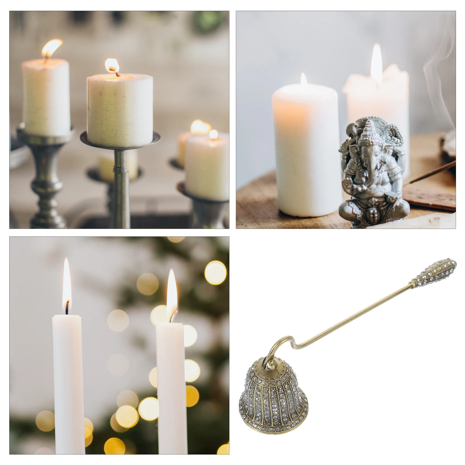 

Vintage Rhinestone Snuffer Zinc Alloy Long Handle Extinguisher Flame Snuffer Tool for Tapered Scented Candles