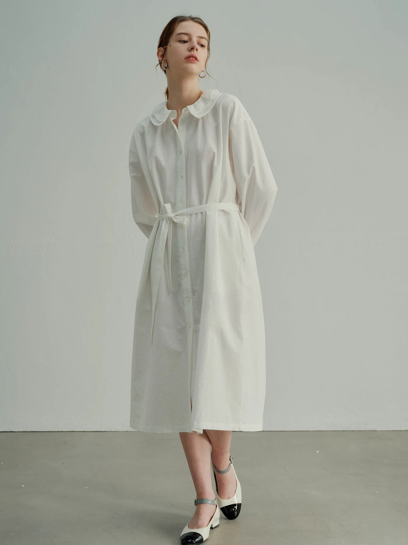 

Pure White Dr Double Layer Petal Collar Bubble Cotton Dr New Arrival Spring 2024 Women's Faion Vintage Sle Basic Model